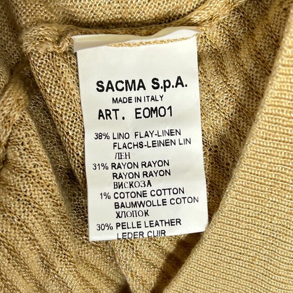 Umberto Bilancioni Sweater Men 52 Linen Blend Leather Pullover Italy Vintage Top - Picture 15 of 16